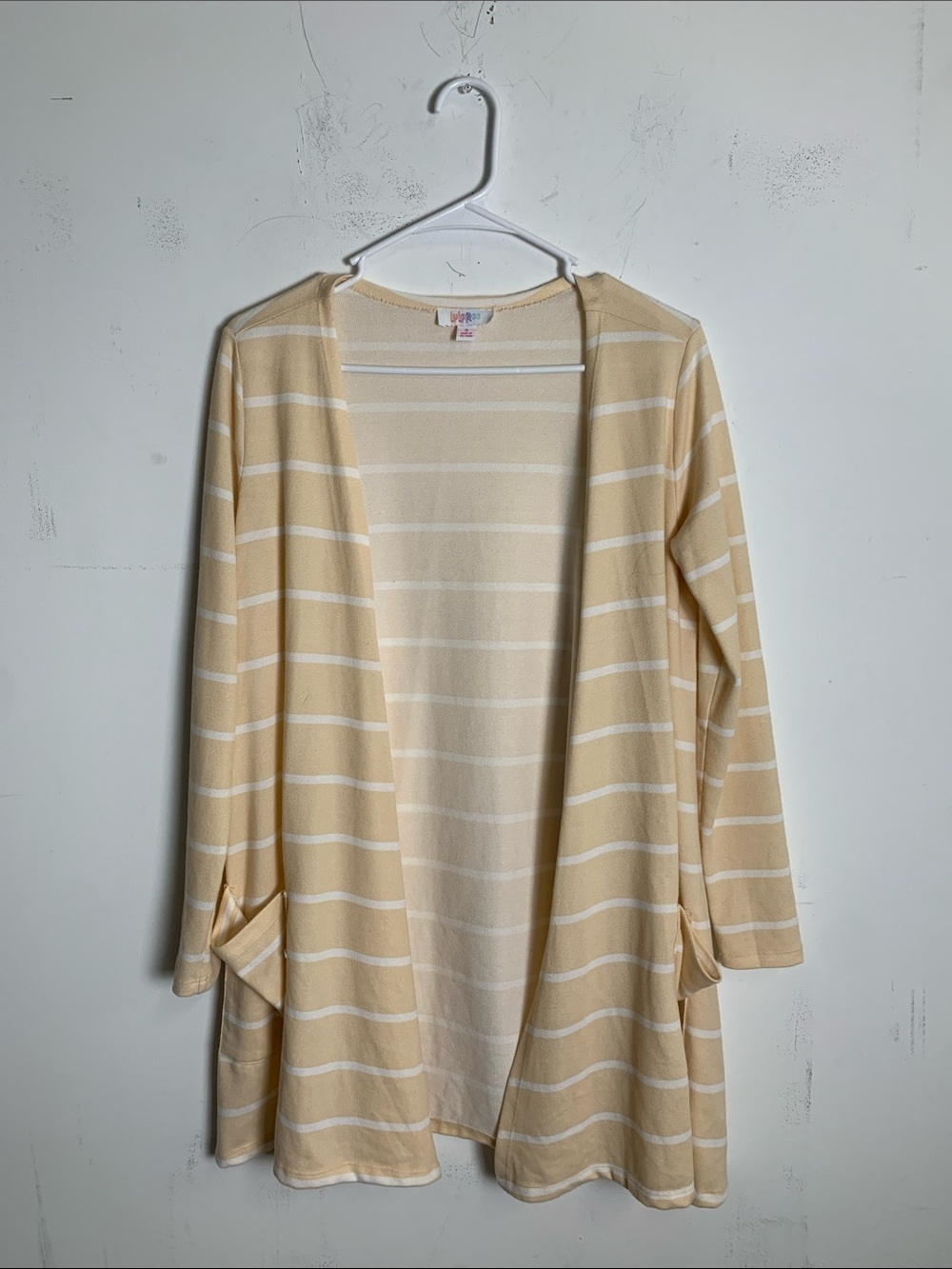 LuLaRoe Yellow & White Striped Open Cardigan